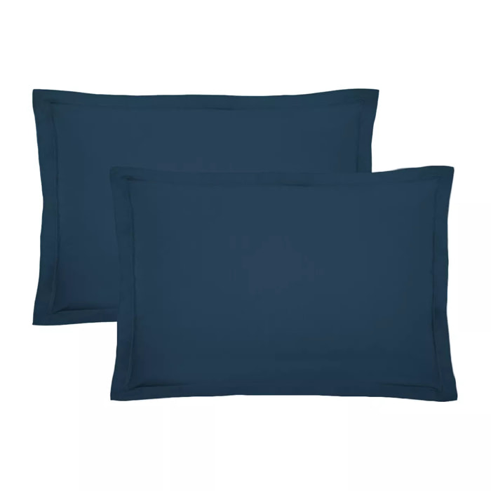 Lot de 2 taies percale de coton uni bleu Olana ocean