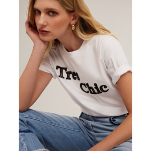 Motivi - Camiseta de algodón con escritura bordada - Blanco