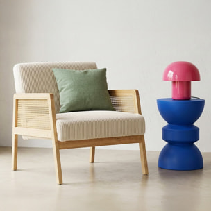 Fauteuil en cannage et velours côtelé - MANI