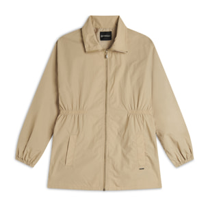 Parka donna collo alto in nylon con zip ed elastico in vita