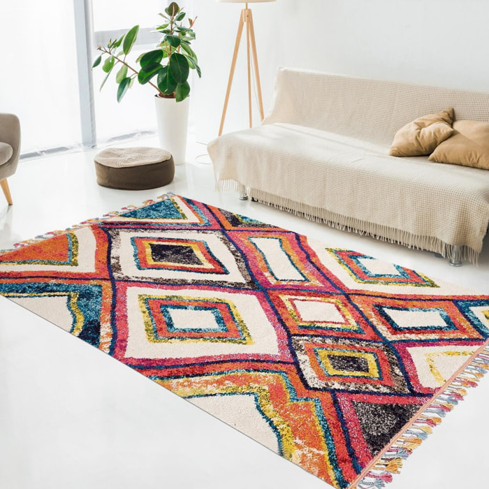 Tapis Tuke multicolore motif traditionnel berbère