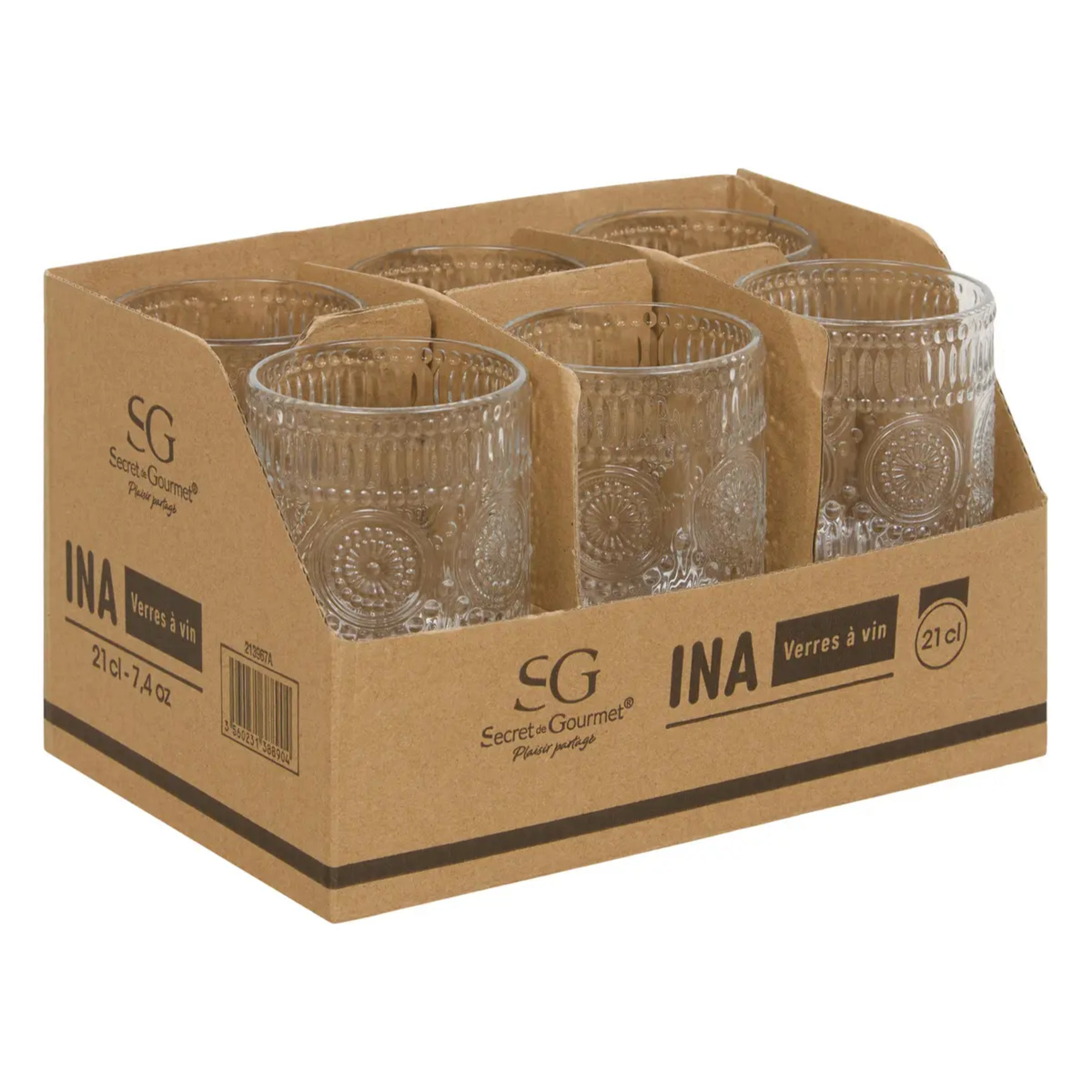 Lot de 6 verres à vin Ina 210ml transparent