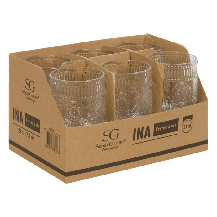 Lot de 6 verres à vin Ina 210ml transparent