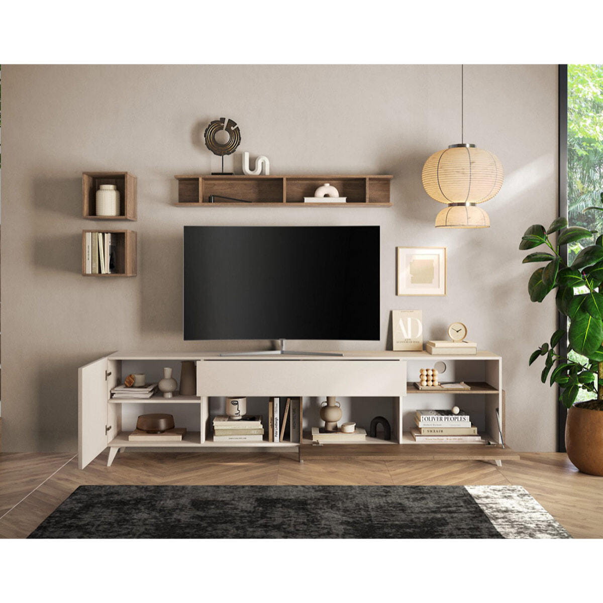 Estelle - meuble tv - 2 portes et 1 tiroir - 241 cm - Marron / Blanc