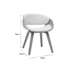 Chaise design en tissu effet laine bouclée blanc et bois clair BENT