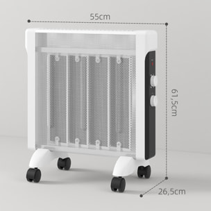 Radiador Eléctrico bajo Consumo 2000 W Panel Calefactor Silencioso Calefactor de Mica con Ruedas Protección contra Vuelcos y Sobrecalentamiento Blanco