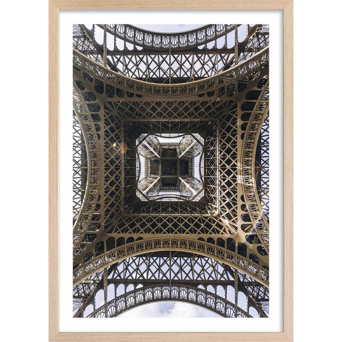 Affiche photo eiffel et son fer Affiche + cadre en bois - Chêne