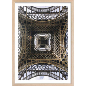 Affiche photo eiffel et son fer Affiche + cadre en bois - Chêne