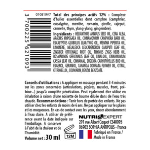 NUTRI EXPERT - Baume Chinois - Soulage douleurs articulaires et musculaires - Apaise les contusions, piqûres, entorses - Aux huiles essentielles - Sans parabène - Lot de 3 produits