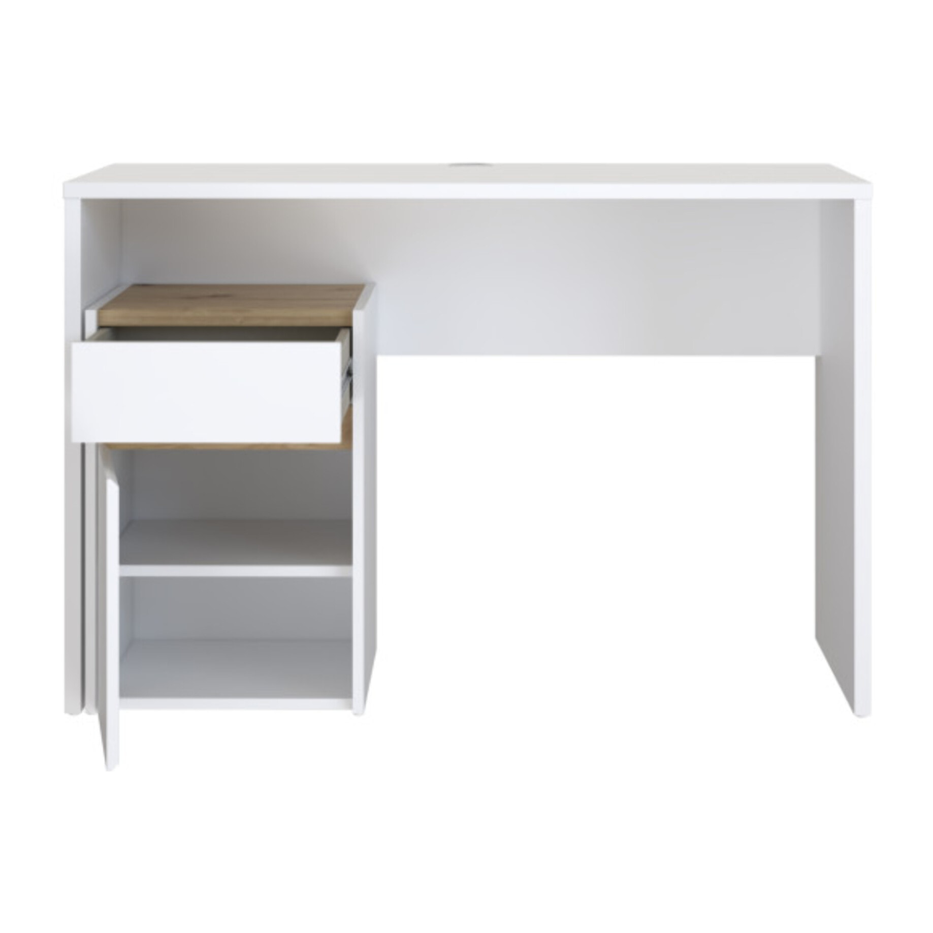 Bureau avec caisson amovible blanc mat et effet chêne - L110 CM - KIARA