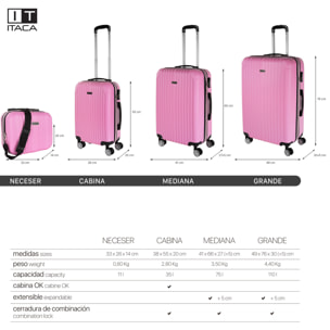 Juego De Maletas Rígidas Abs Itaca Sevron Rosa