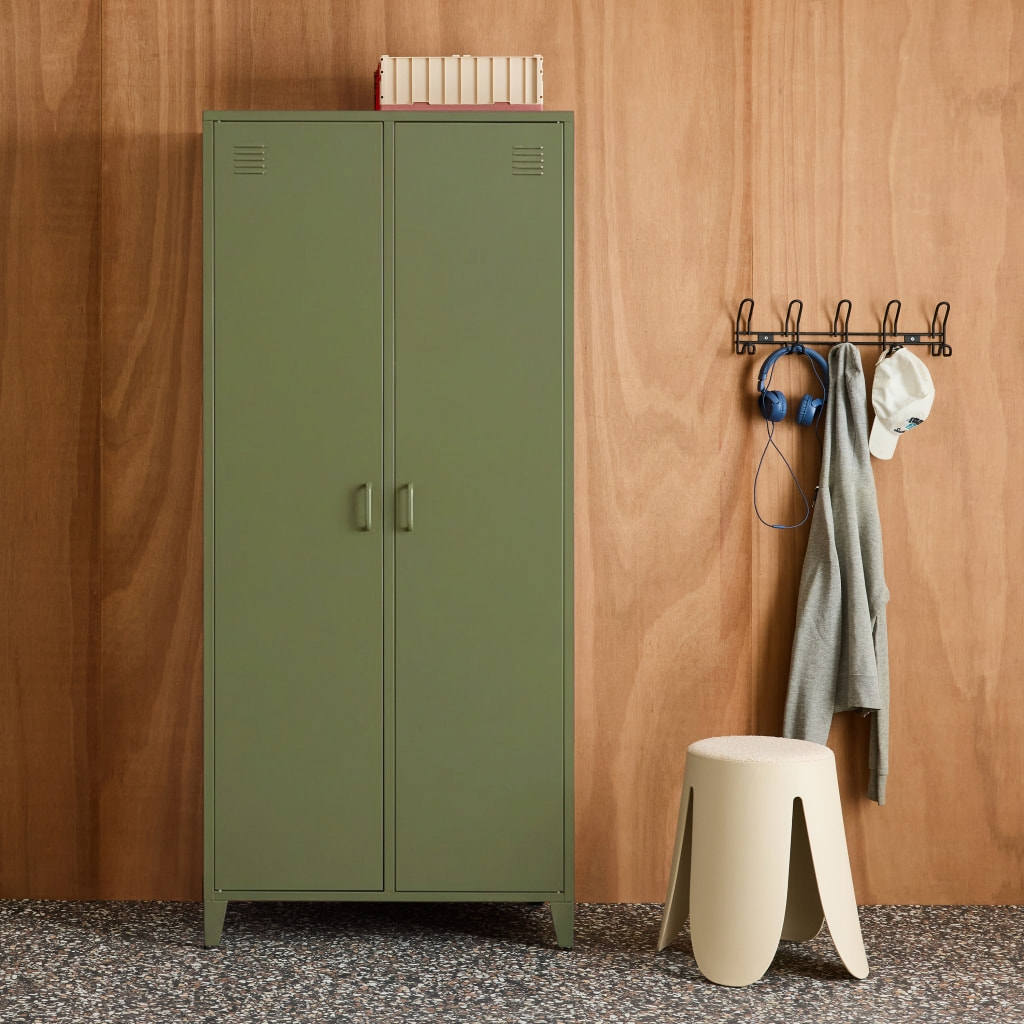 Armoire chambre dressing industriel métal 2 portes, 4 étagères, 1 penderie  SOHO