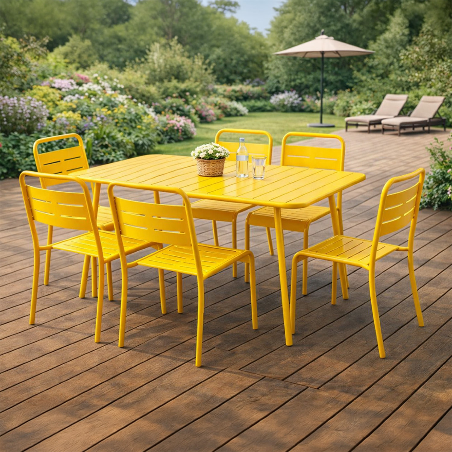 Ensemble table de jardin 120 cm et 4 chaises jaune EVORA