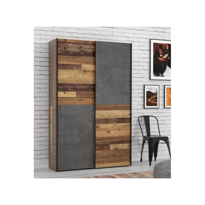 Armoire 2 portes coulissantes 6 tablettes en bois - SMART