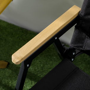 Chaise de plage camping pliante - poignée - structure acier oxford noir