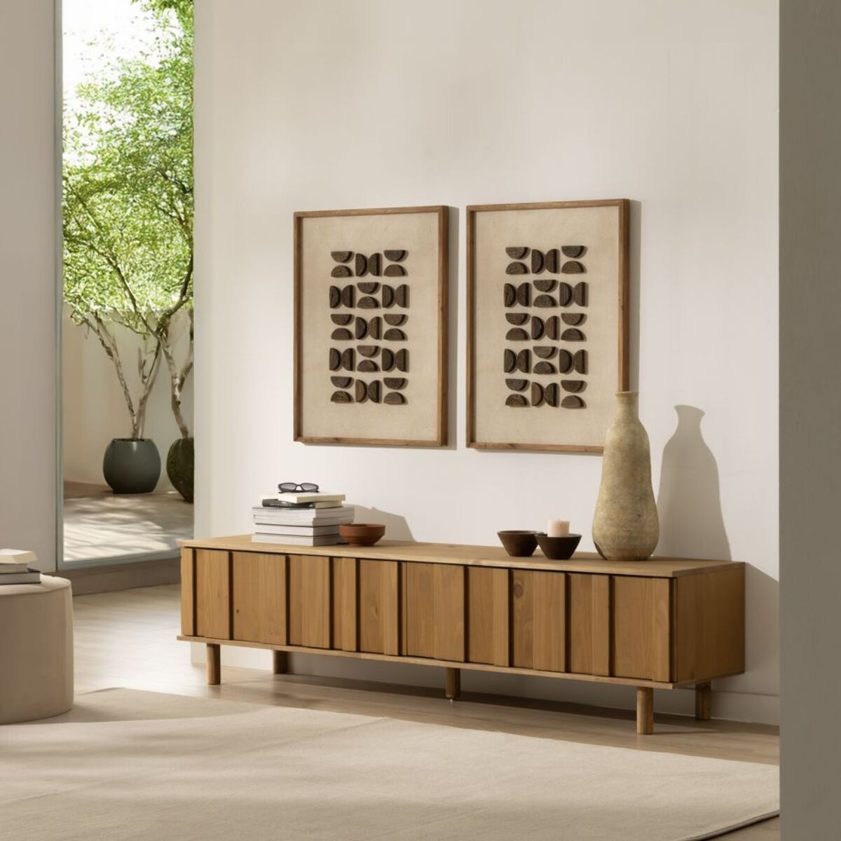 Meuble tv Sandoli -bois massif d'araucaria-couleur nogal 200 x 50 x 45 cm