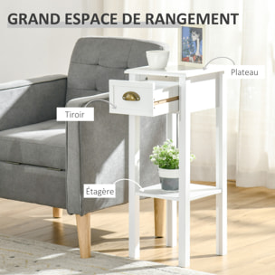 Lot de 2 tables d'appoint bout de canapé guéridon - tiroir, étagère - dim. 30L x 30l x 75H cm - poignées coquilles laiton vieilli MDF blanc