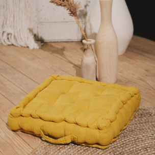 Coussin de sol uni gaze de coton INDIAN FLOWERS jaune