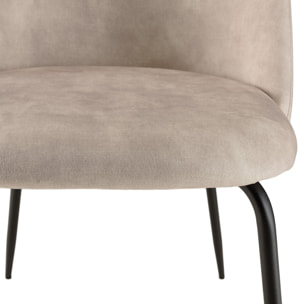 TOM - Lot de 2 chaises velours beige dossier arrondi pieds acier noir