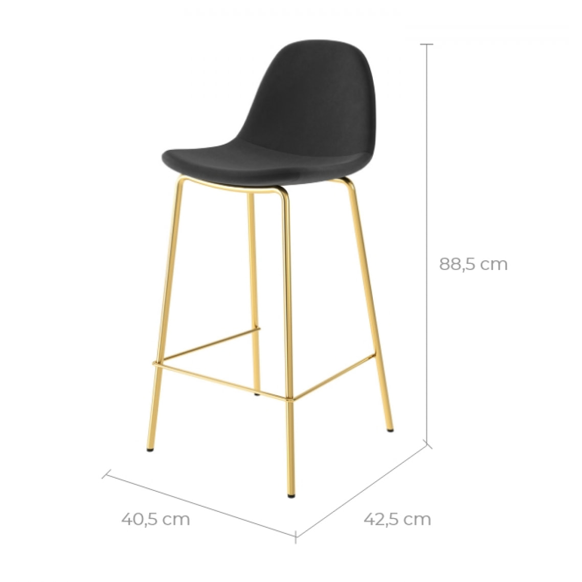 Lot de 2 chaises pour îlot central 65 cm en velours noir - Henrik