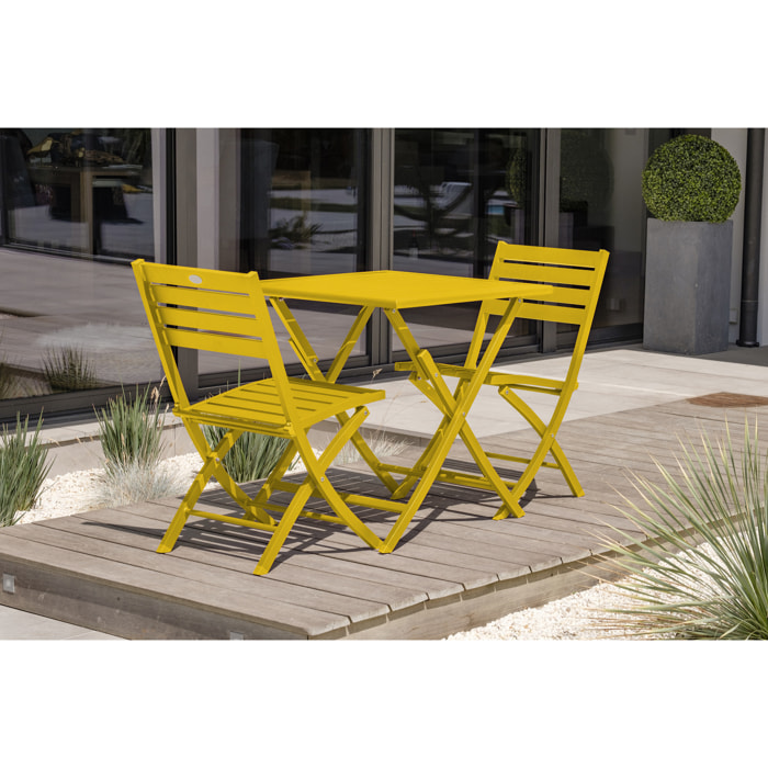 MARIUS - Ensemble repas de jardin 2 places en aluminium moutarde