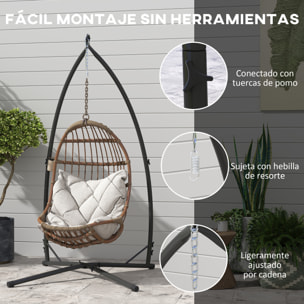 Soporte para Silla Colgante de Huevos Altura 215 cm con Estructura de Acero Base Estable y Portavaso Soporte para Silla Columpio para Patio Jardín Balcón Carga 150 kg Negro