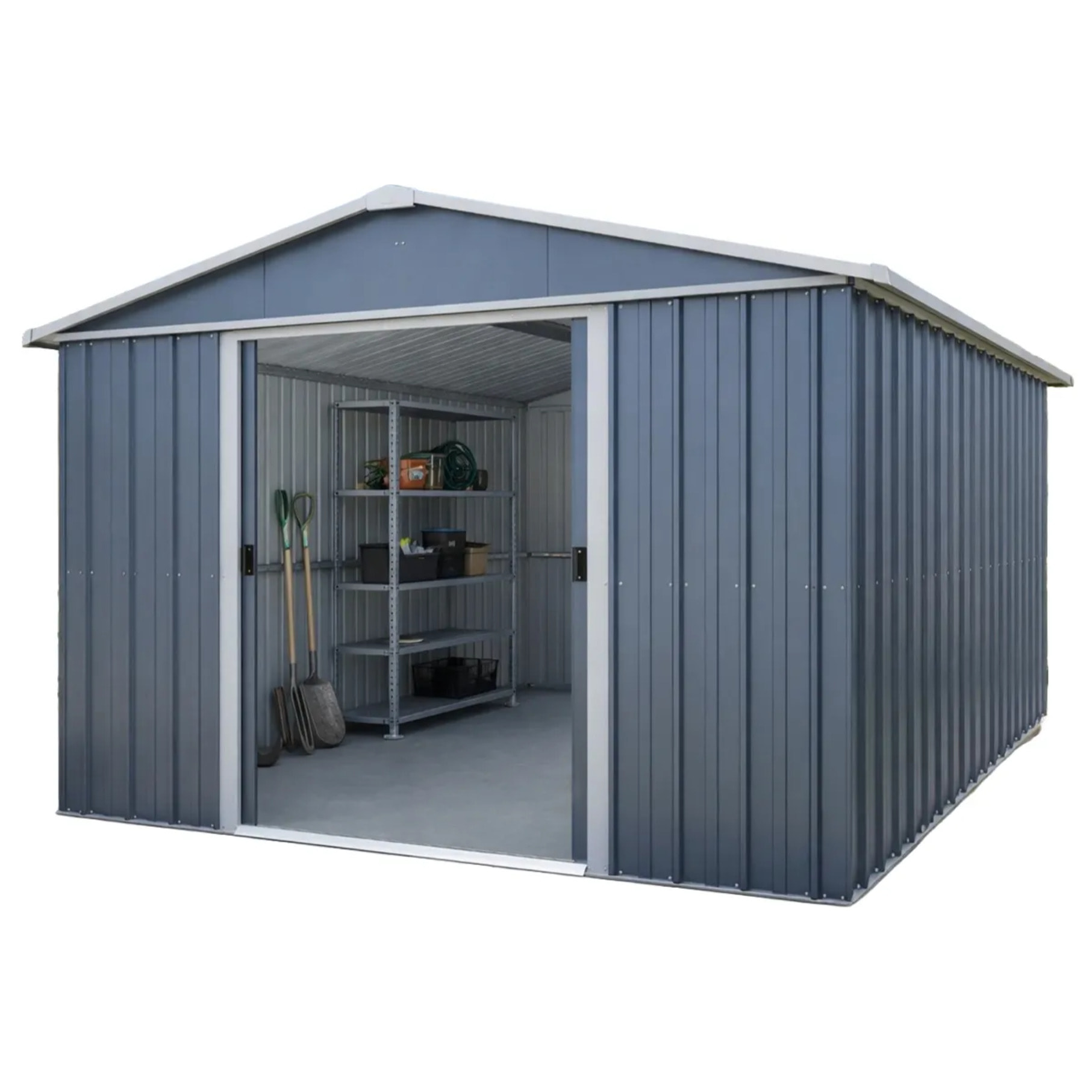 Abri de jardin métal gris Yardmaster 11,03 m² + kit d'ancrage