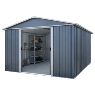 Abri de jardin métal gris Yardmaster 11,03 m² + kit d'ancrage