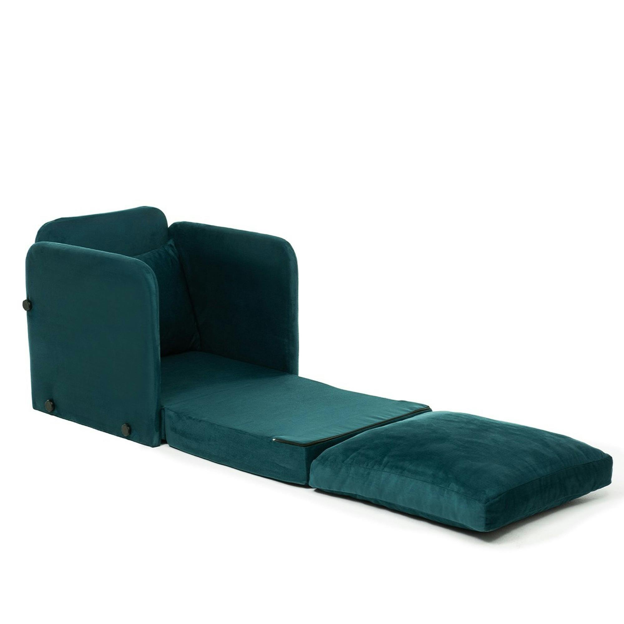 Fauteuil convertible velours bleu lagon couchage 200 cm ORURO