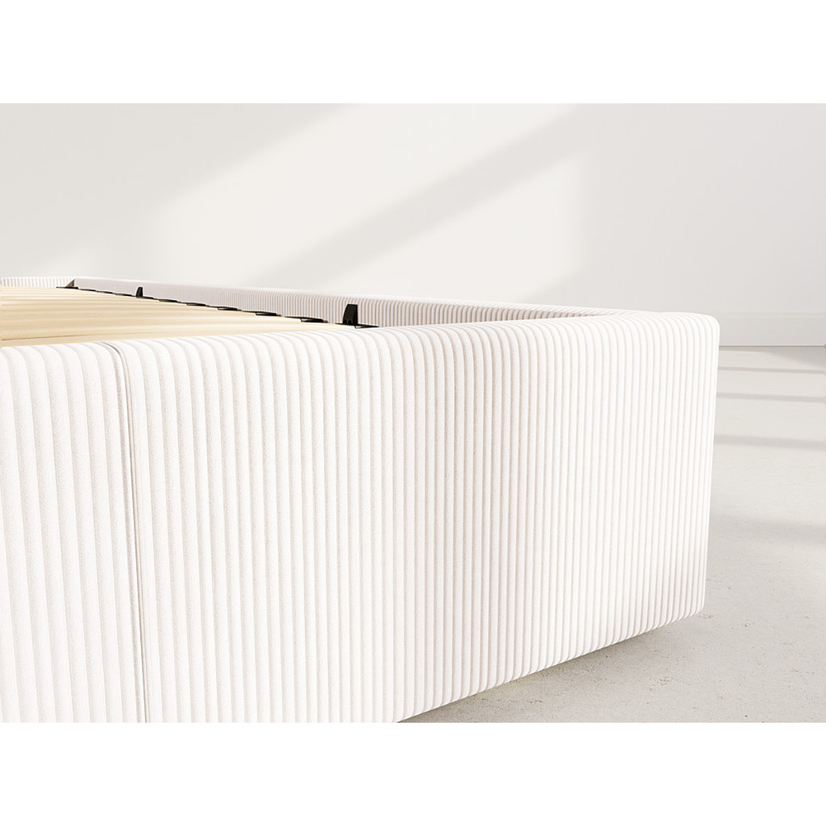 Isa - lit coffre - 160x200 cm - en velours côtelé - Beige