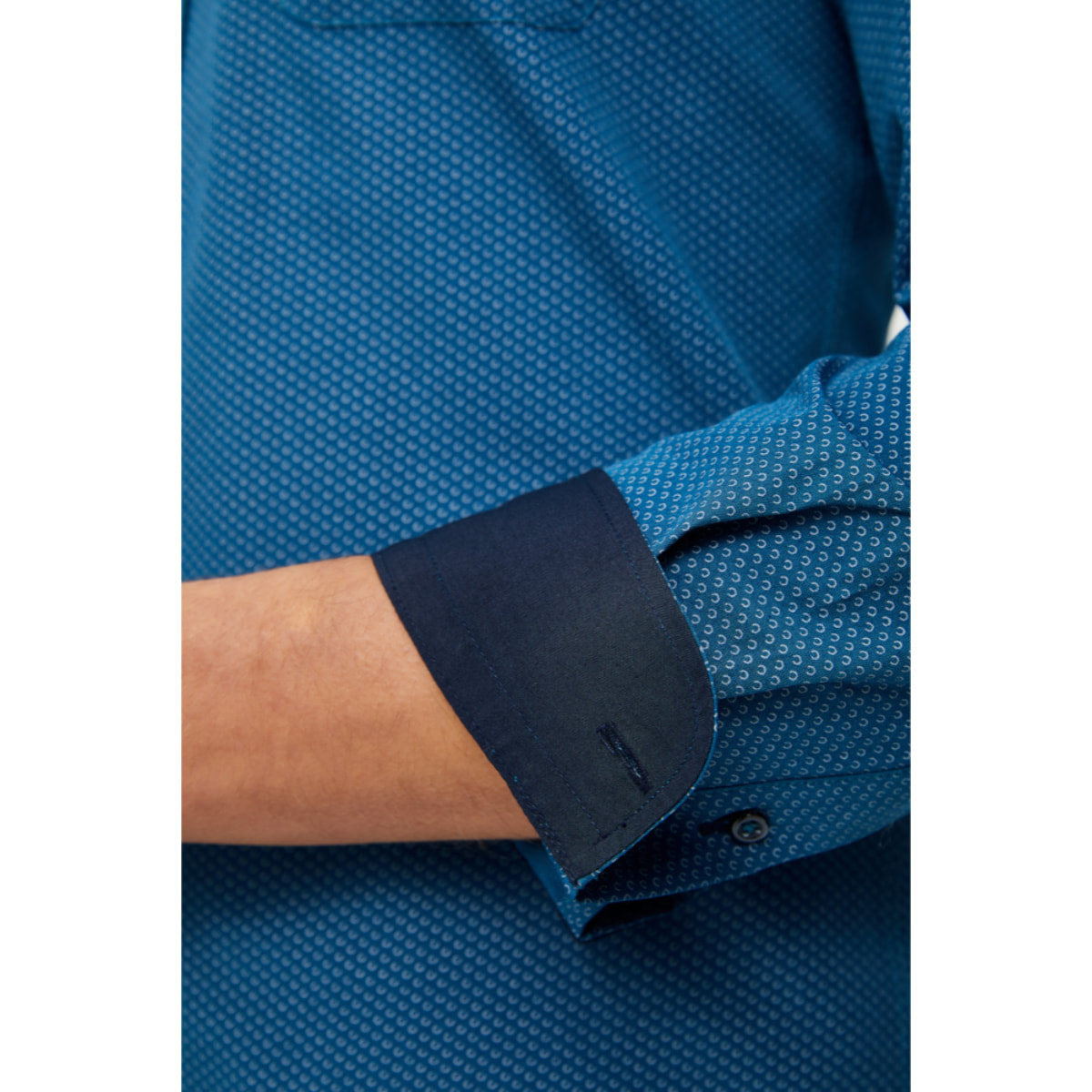 Camicia Uomo 1 Bottone Button Down Slim Cotone Poliestere Stampato Petrolio e Blu Scuro