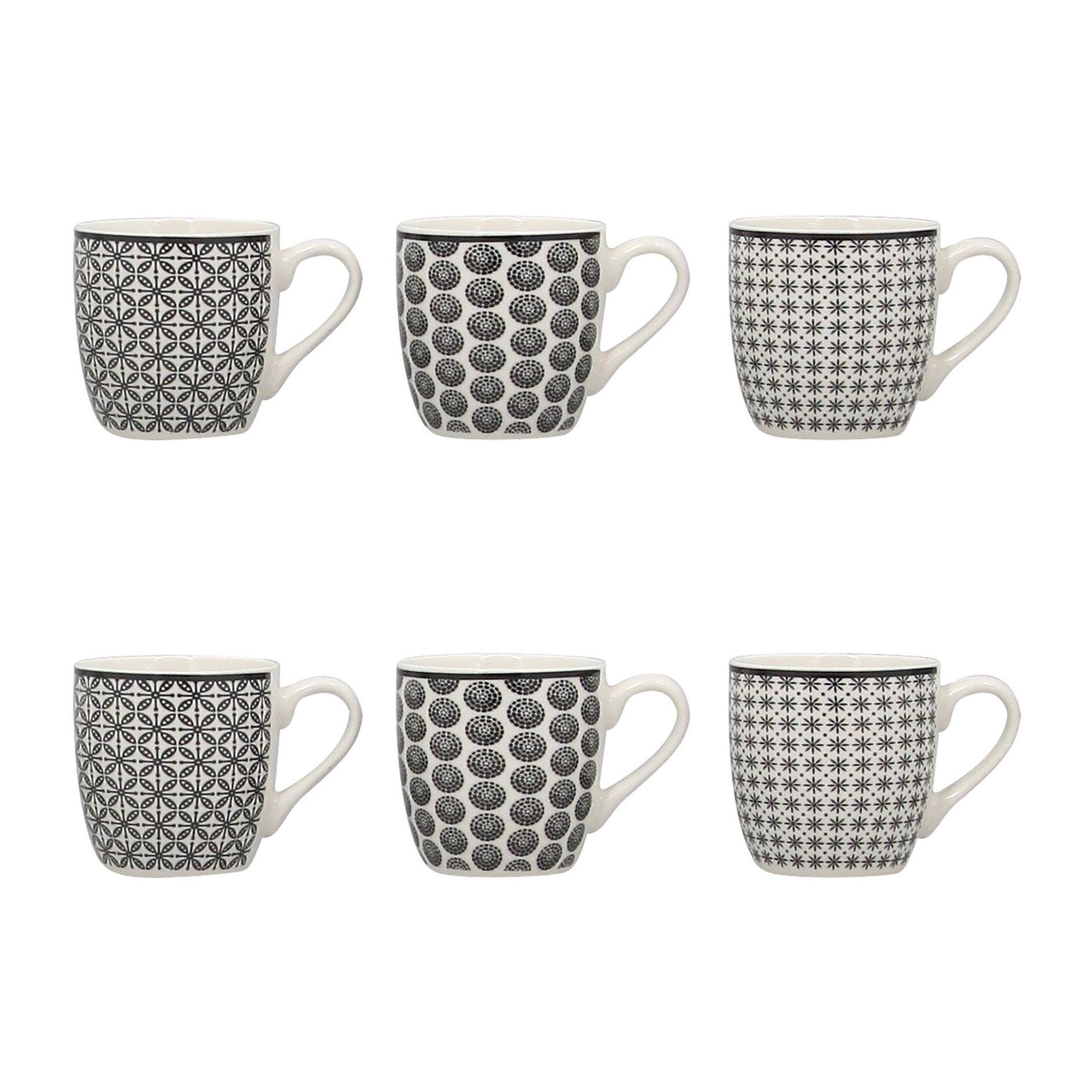 Lot de 6 tasses en porcelaine - 3 décors assortis 18cl GRAPHIK