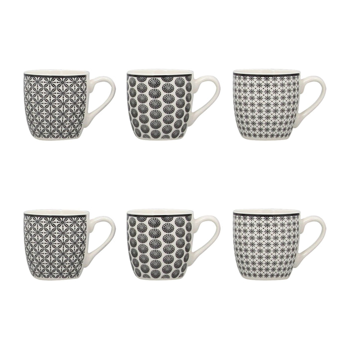 Lot de 6 tasses en porcelaine - 3 décors assortis 18cl GRAPHIK