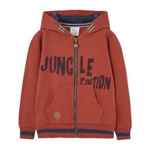 Chaqueta de felpa, capucha niÃ±o estampada, color naranja