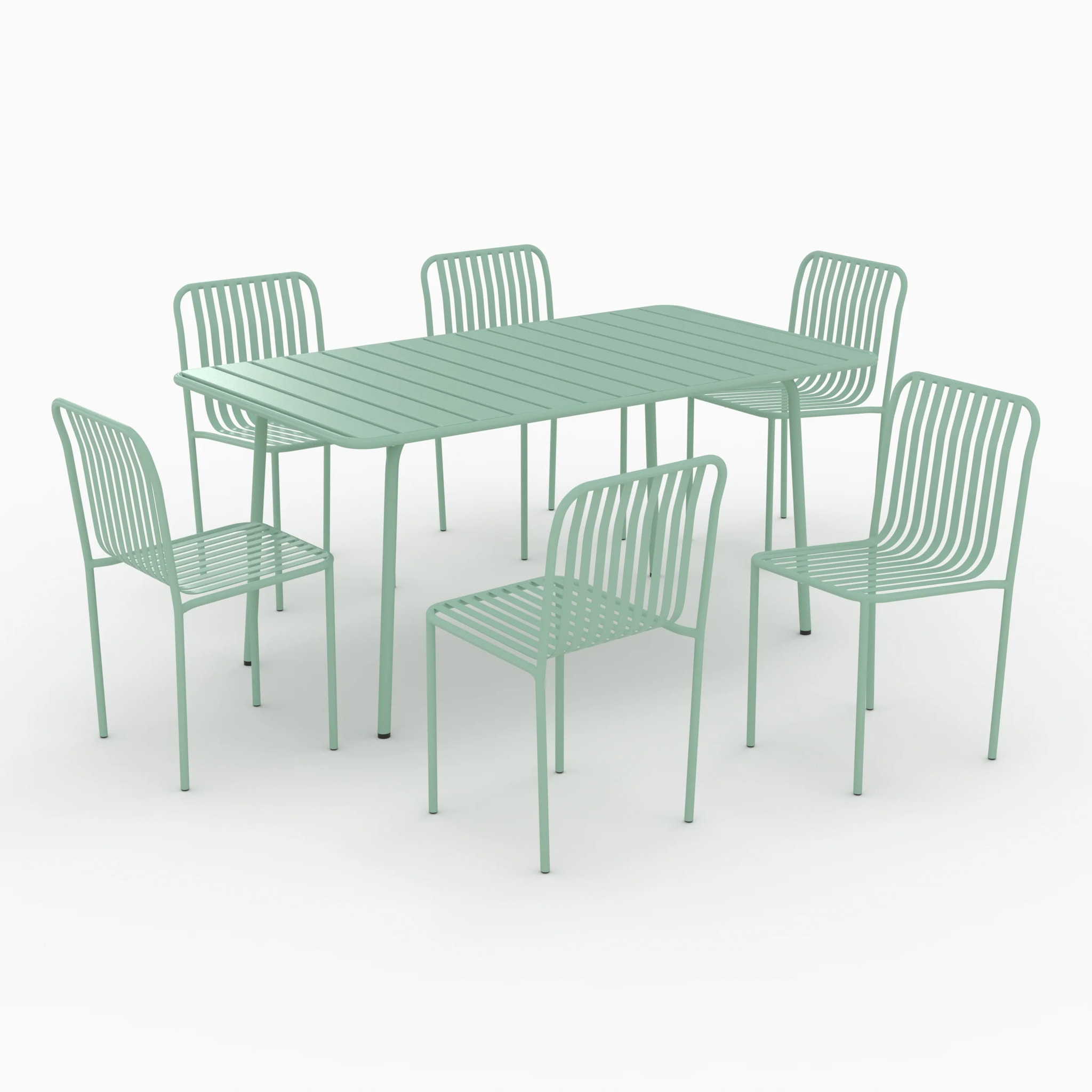 Table et chaises de jardin 6 personnes en métal vert - Yumi