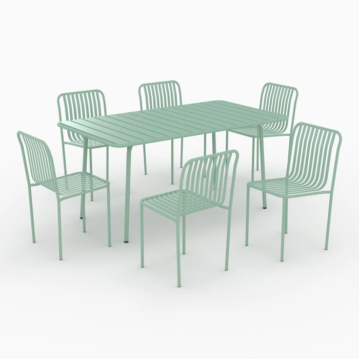 Table et chaises de jardin 6 personnes en métal vert - Yumi