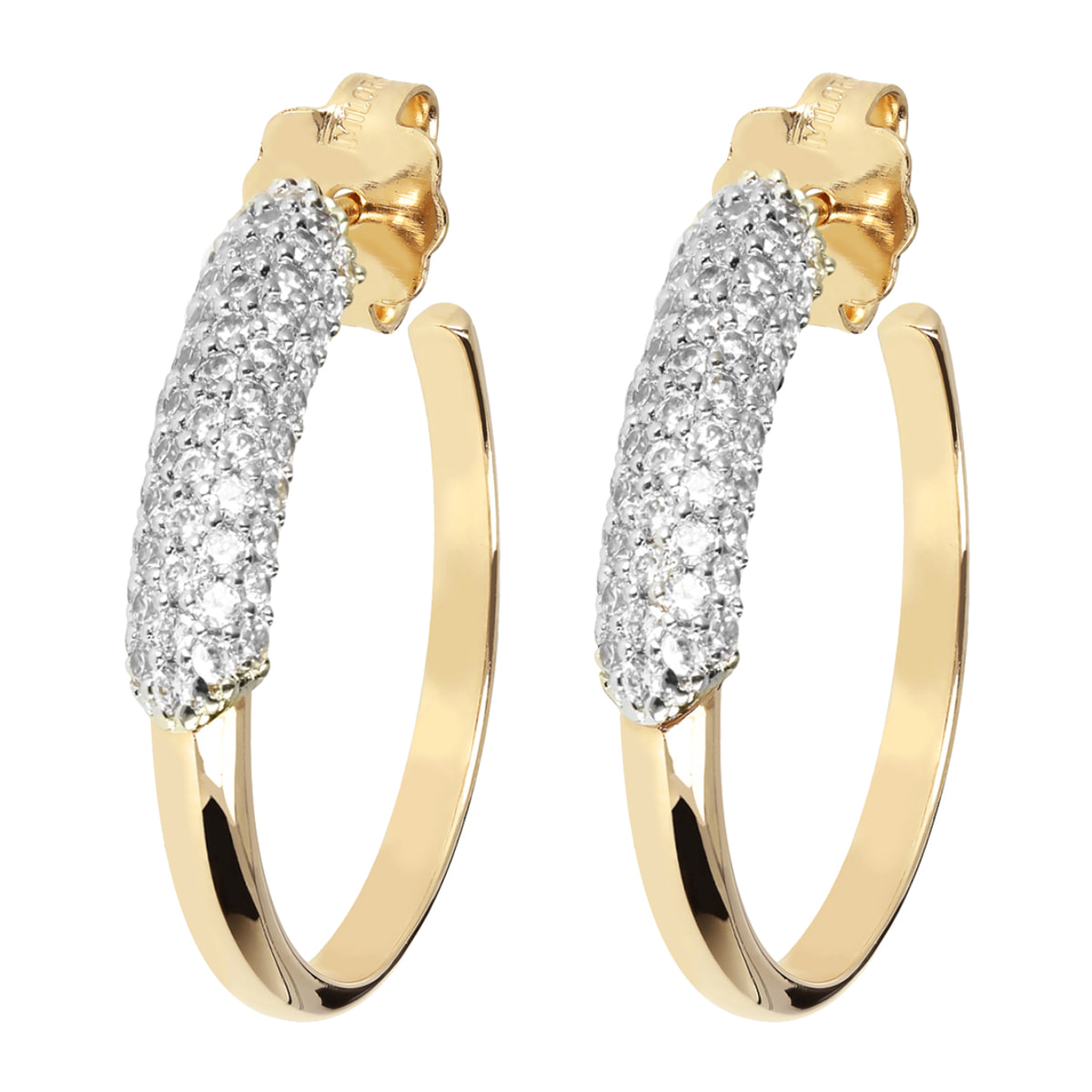 Orecchini a Cerchio con Dettaglio in Pavé in Cubic Zirconia Placcati Oro Giallo 18kt