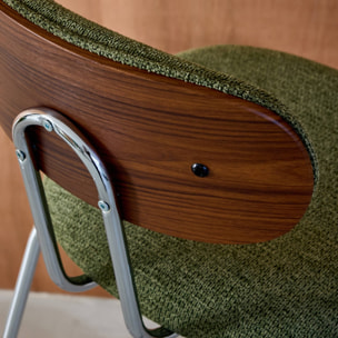 Tabouret de bar décor bois courbé teinté noyer et tissu déperlant pieds chromé 76,5cm (lot de 2) ERIN