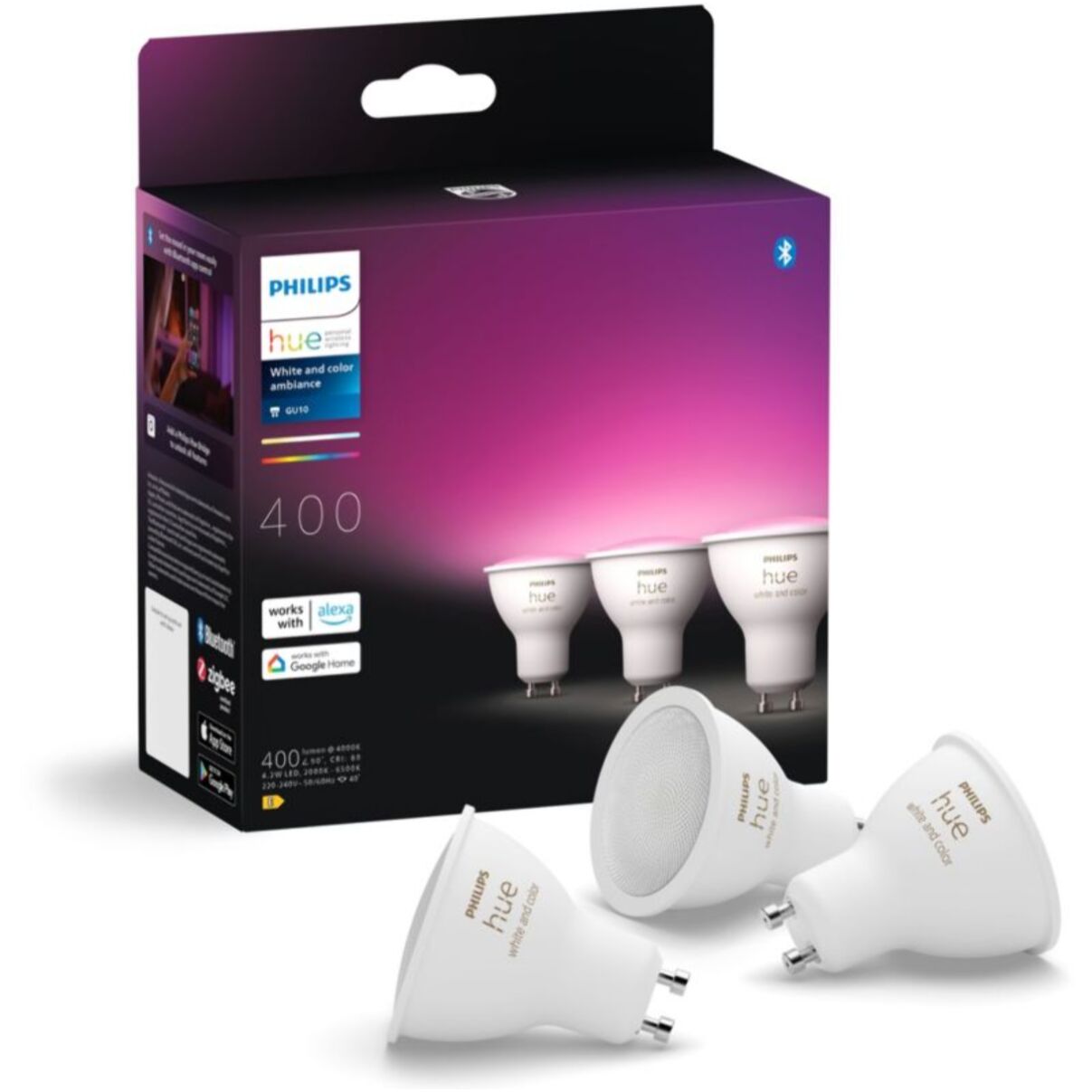 Pack PHILIPS Pack de 3 ampoules 4.3W GU10 White&Color