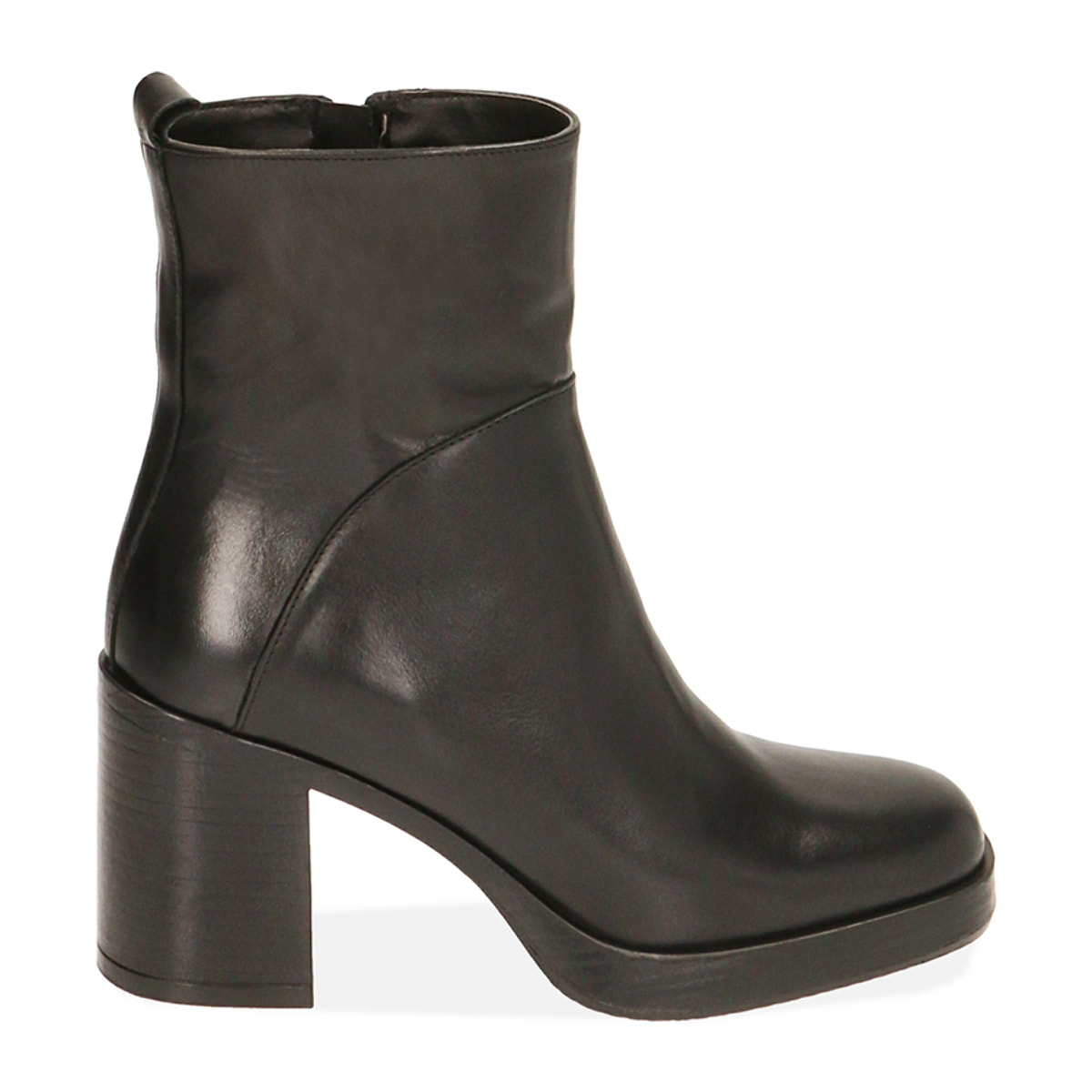 Ankle boots platform neri in pelle, tacco 8 cm