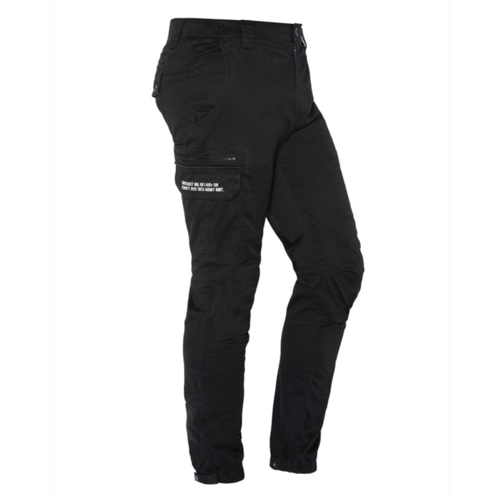 TRTECH270 FITTED CARGO PANTS IN BROKEN TWILL WITH ELASTICATED HEM 98% COTTON 2% ELASTHANE Nero