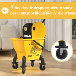 Cubo de Fregona con Ruedas, Escurridor Desmontable de Prensa hacia Abajo, Capacidad 26 L/27,5 qt, Cubo de Fregar Incluye Fregona y Asa, para Uso Comercial y Doméstico, Amarillo