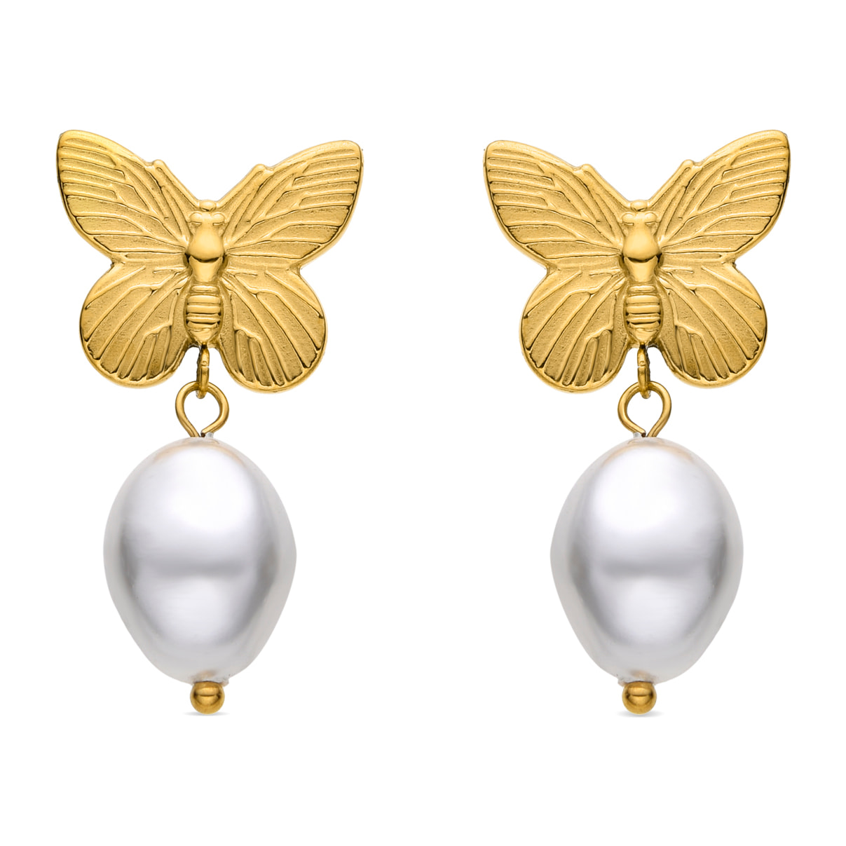 Pendientes de Perla Blanca acabados en oro amarillo de 18K- Suom