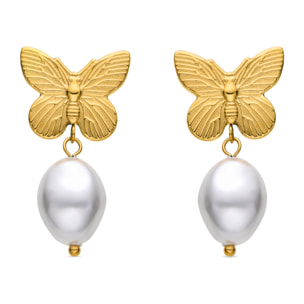 Pendientes de Perla Blanca acabados en oro amarillo de 18K- Suom