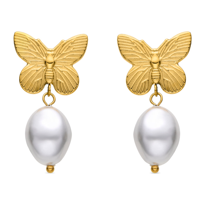 Pendientes de Perla Blanca acabados en oro amarillo de 18K- Suom