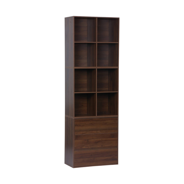 Etagère, bibliothèque modulable décor bois 3 éléments - 3 tiroirs 8 niches KOMPO