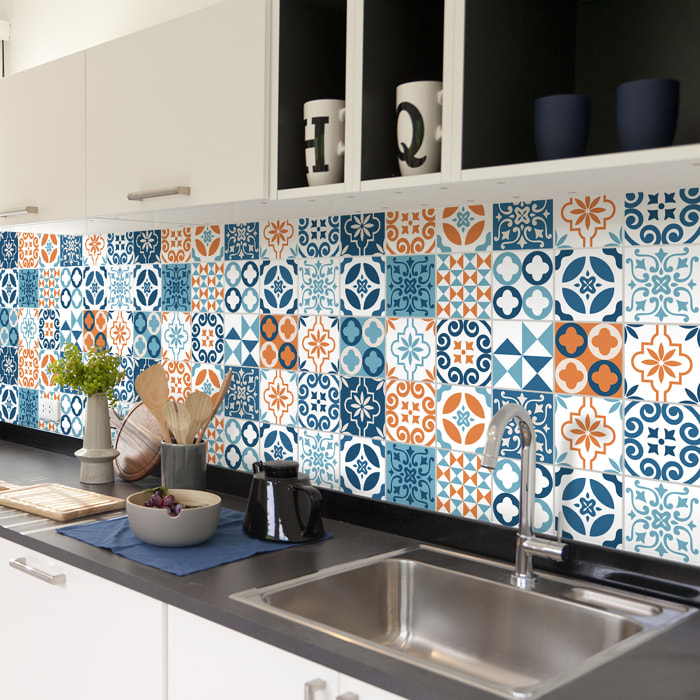 Stickers muraux - Sticker Mural Carrelage adhésif Cuisine Salle de Bain - 30 STICKERS CARRELAGES AZULEJOS LUIZIANA