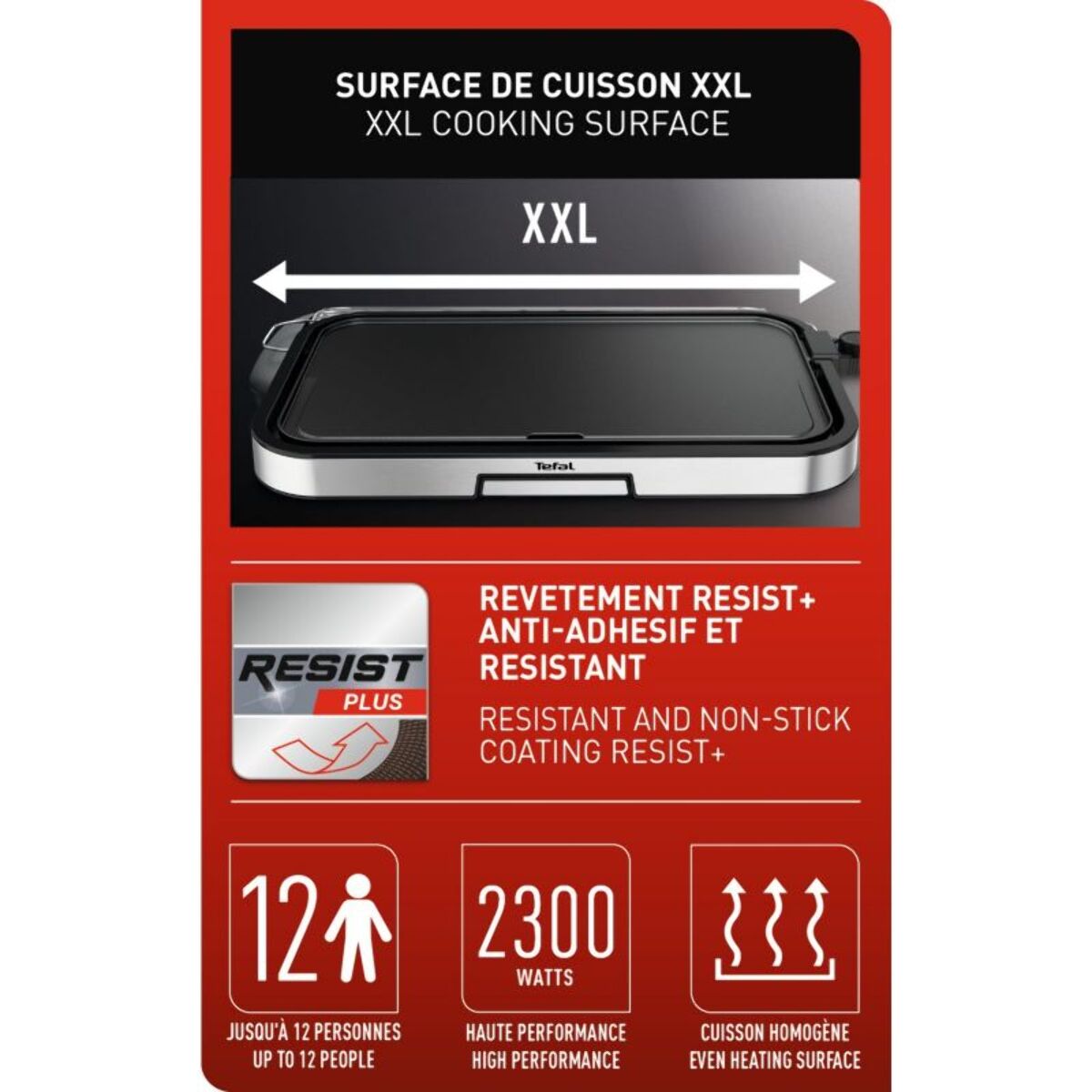 Plancha électrique TEFAL GIANT XL CB631D10 gris à poser, 55x30.4 cm