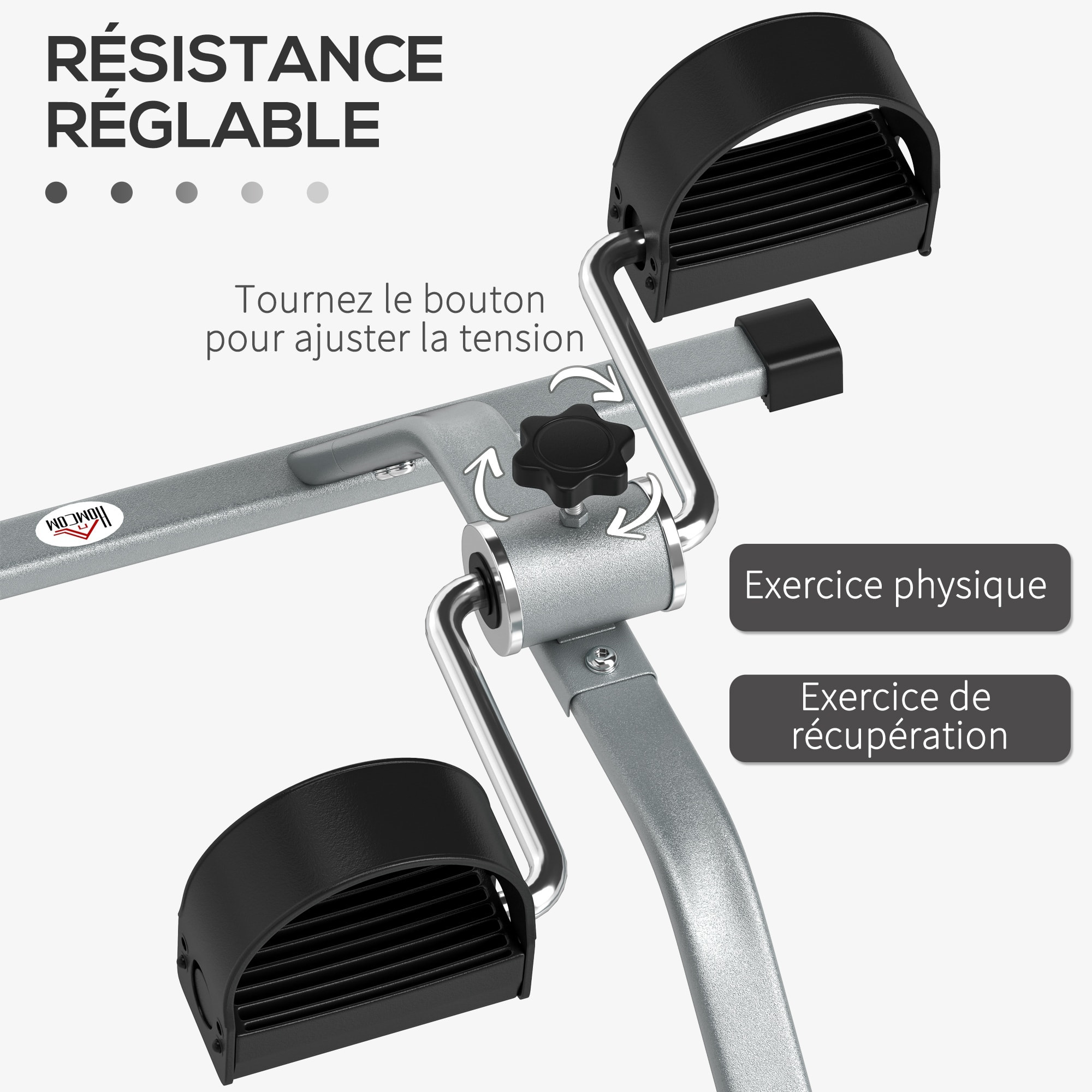 Mini vélo d'appartement résistance réglable acier gris PP noir