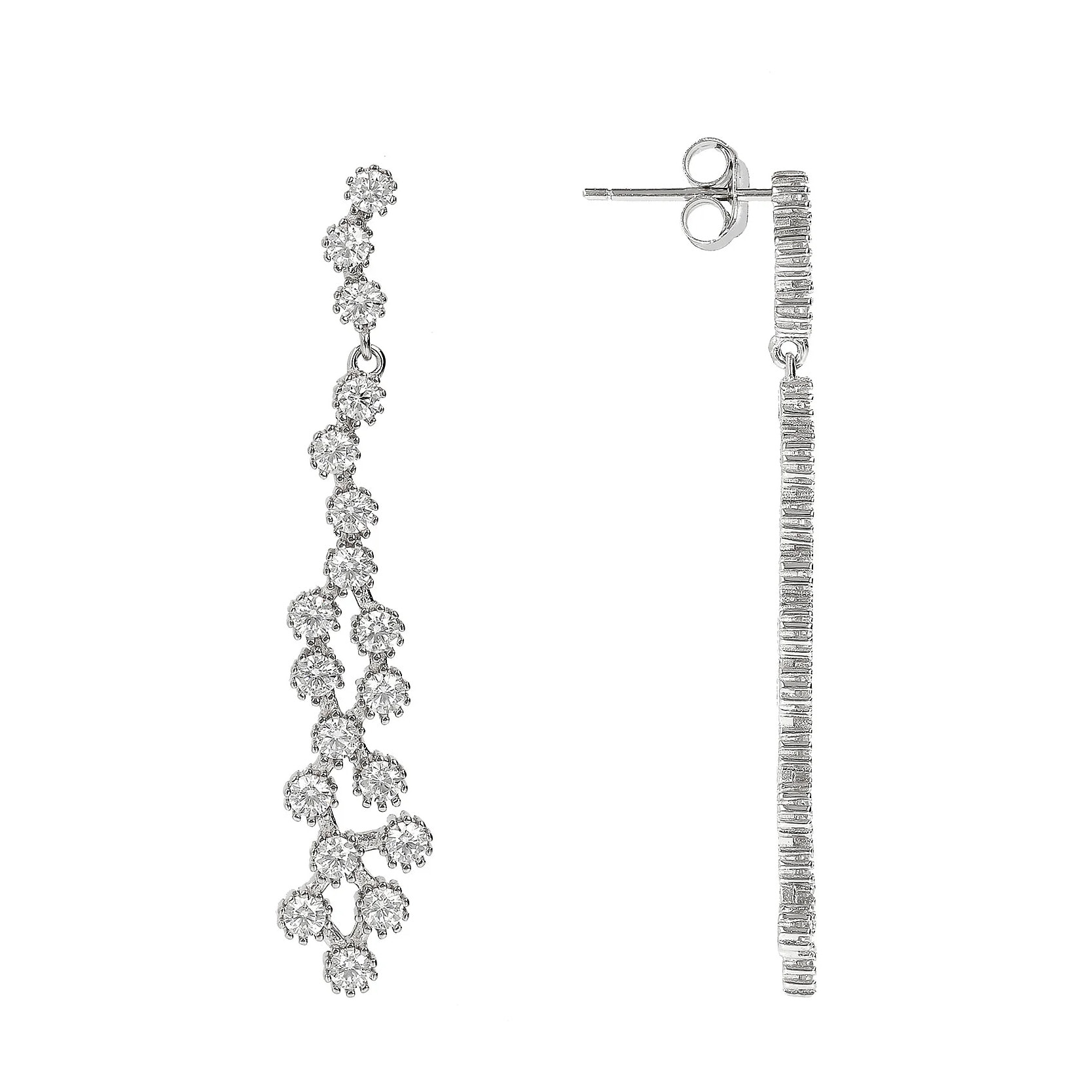 Orecchini Pendenti a Filo con Punti Luce in Cubic Zirconia in Argento 925
